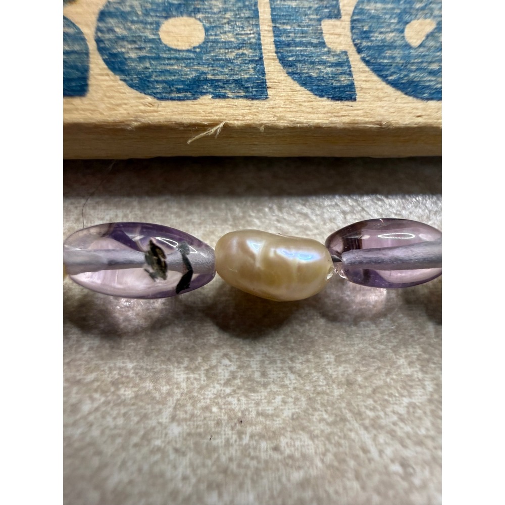 Artisan Venetian Glass Silver Foil Square Bead & Freshwater Pearl Necklace 19" - Picture 14 of 15